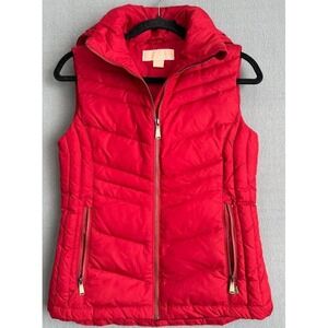 Michael Kors Puffer Vest Women‎ Red XS Full Zip Pockets  Removable Hood